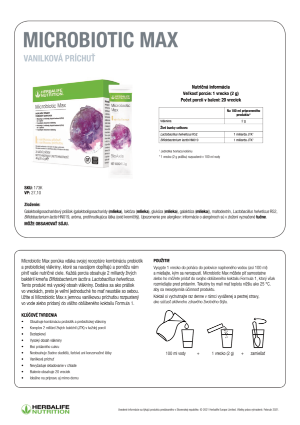 Microbiotic Max (Vanilka, 20 sáčkov) - Probiotika a Prebiotická vláknina - Image 4