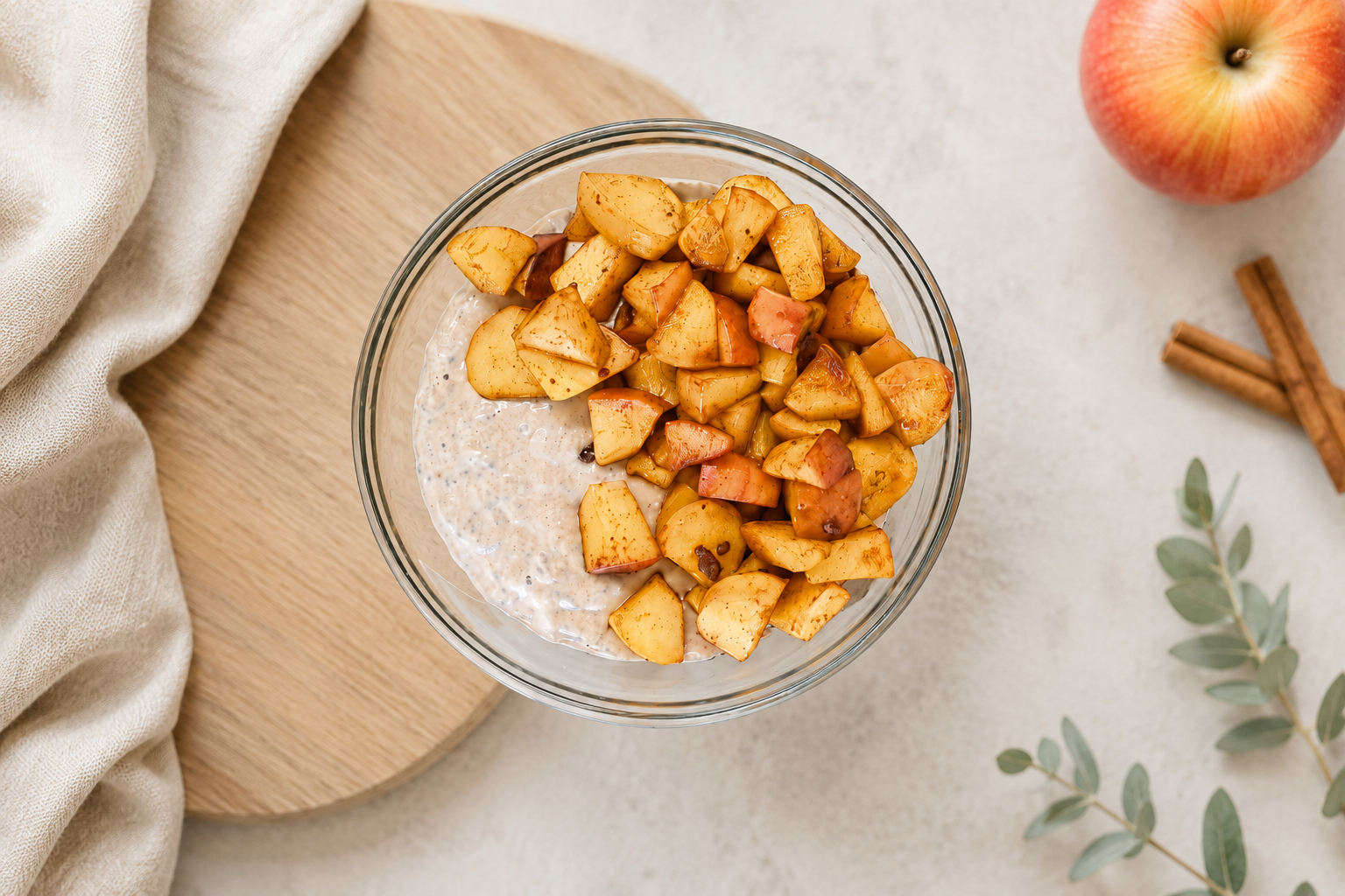 Teplý chia puding s jablkom: proteínové raňajky